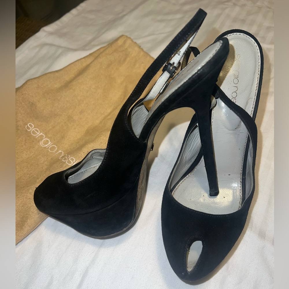 Sergio Rossi Platform suede slingback peep toe pumps